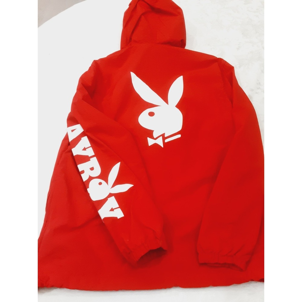 Playboy By PacSun Windbreaker Red 1/4 Zip Jacket Size Medium Mesh Lining Hoodie